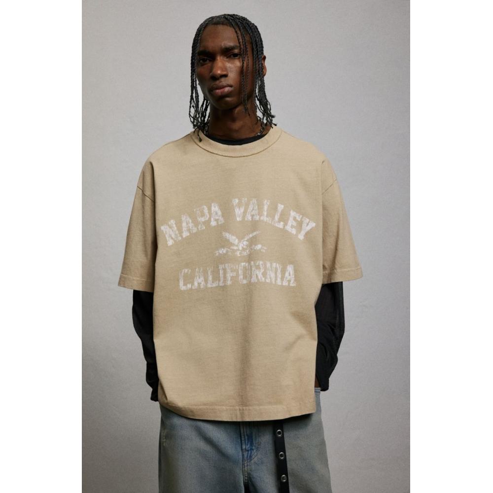 H M PrinTed T sHirT Loose fiT ligHT Beige Napa Valley