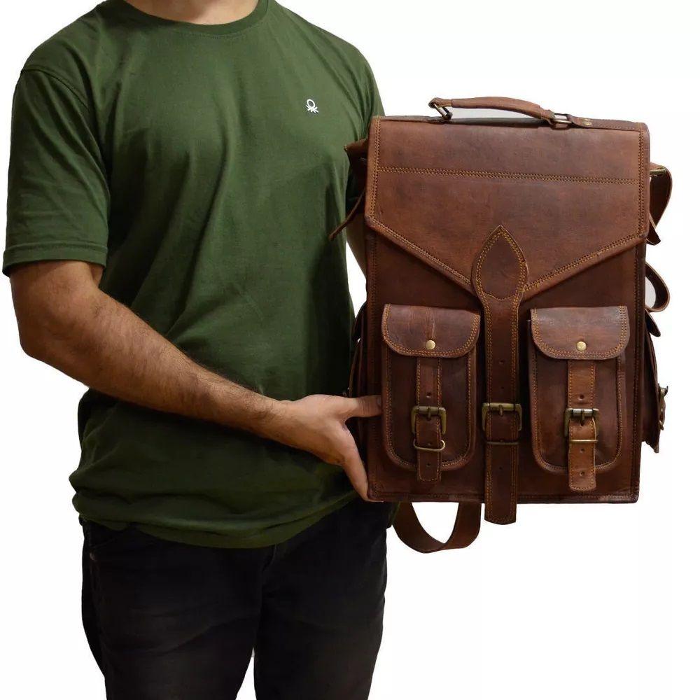 Classic Premium Genuine Brown Handmade Goat Leather Men's Satchel Messenger Bag