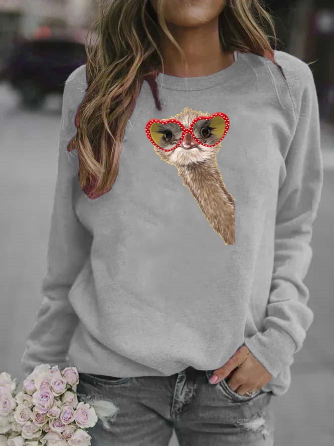 Women's Cartoon Animal Round Neck Hoodie
