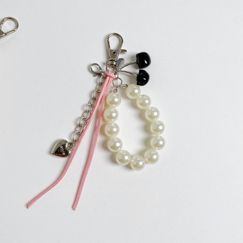 

Ins Style Cherry Keychain Y2K Trendy Imitation Pearl Keyring Pendant Sweet Girly Bag Charm Hanging Decoration Car Key Holder чёрный