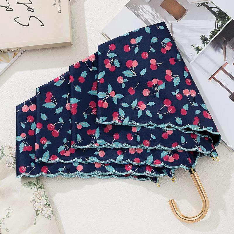 Good-looking Floral Ultra-Light Portable Hook Foldable Sun Umbrella UV Protection Vinyl Sun Protective Sun Umbrella for Women