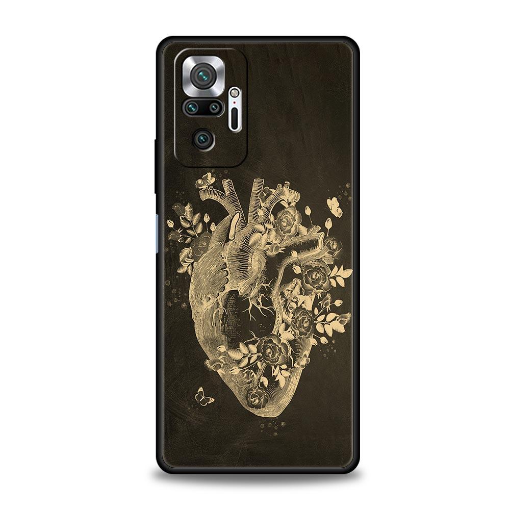 Anatomy Skeleton Chalkboard Body Heart Phone Case For Xiaomi Redmi Note 14 13 5G 10 11 12 Pro Plus 4G 14C 13C 12C 10C Cover