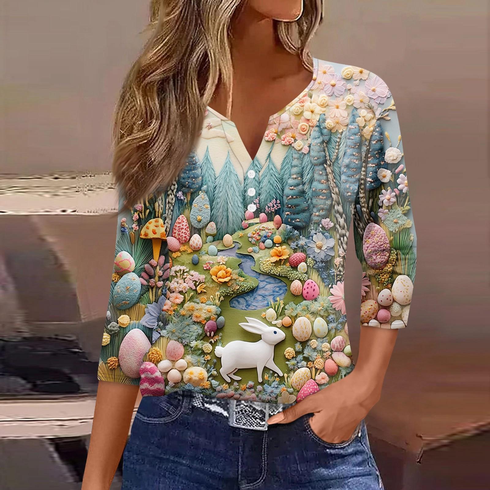 

Жен. Футболка С принтом Пуговицы Рукав 3/4 Повседневные Выходные Мода Классический Классический V-образный вырез Обычный Верх S