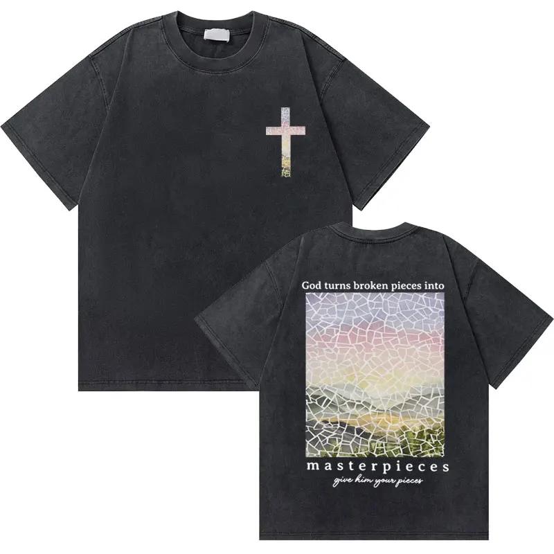 Gewaschenes Vintage Christian Jesus Grafik T-Shirt für Herren Hohe Qualität Baumwolle T-Shirts Herren Hip Hop Gothic Oversized T-Shirt Streetwear