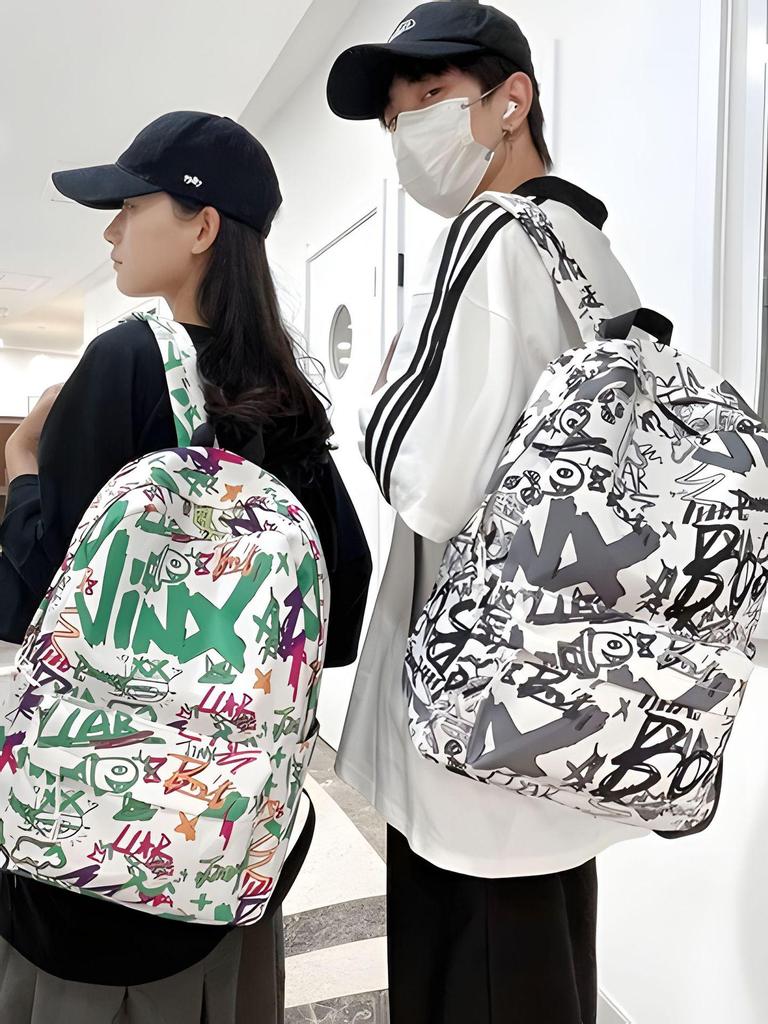 Korean Style Graffiti Backpack for Primary Students - Large Capacity, Durable, Casual.