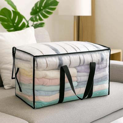2Pcs Double Zipper Transparent Storage Bag Foldable Large Capacity Moving Luggage Bags with Handle Strong load-Bearing