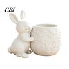 Small Desktop Planter 3D Printed Bunny Hugging Succulents Planter, Cute Rabbit Flower Pot with Embossed Design Floral Body, Mini Desk Decor for Office