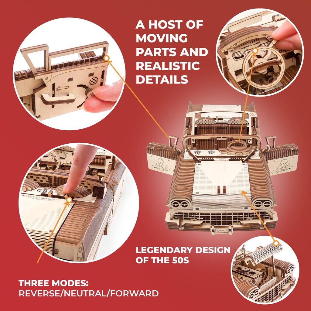Ugears Dream Cabriolet VM-05 Wooden Block DIY Puzzle Building Toy for Imagination and Creativity (Product Code: 70073)