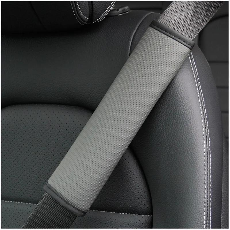 Embossed Fiber Leather Car Seat Belt Shoulder Strap Cover 1Pc Decompression Comfort Easy To Clean for Daily Use 1PCS