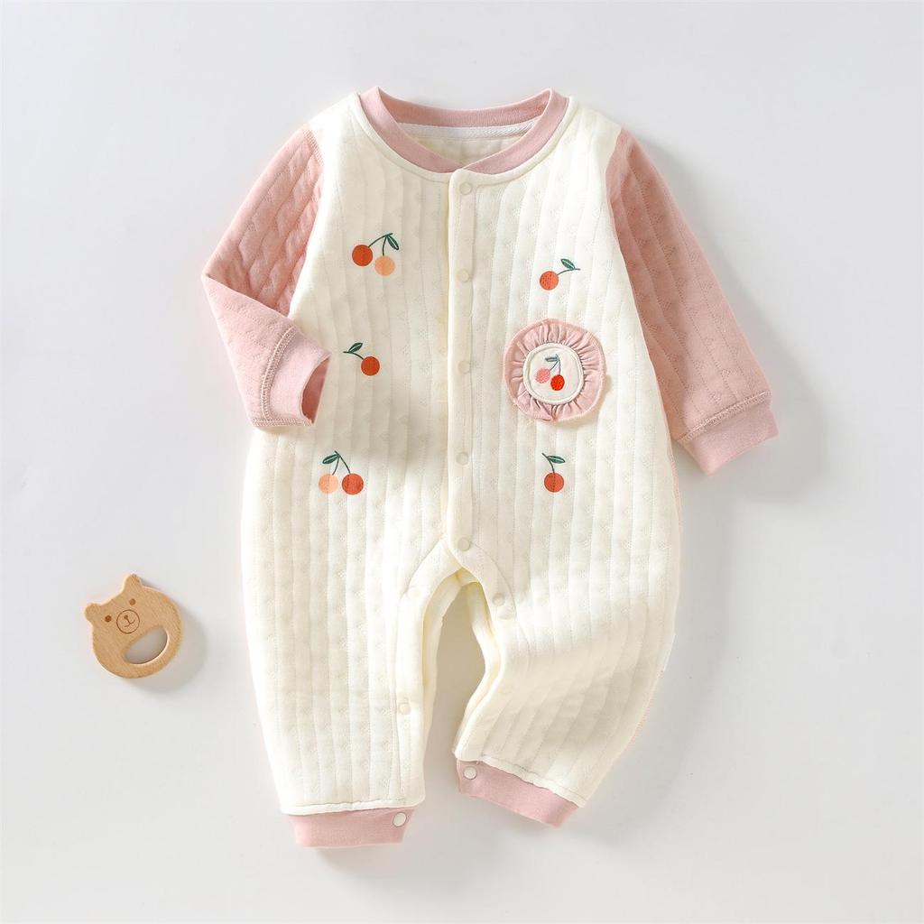Dreilagiger warmer Baumwoll-Strampler ohne Knochen für 0-6 Monate