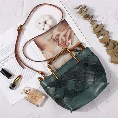 Fashion Commuter Women Handbag Vintage Genuine Leather Plaid Stitched Natural Cowhide Shoulder & Crossbody Bags