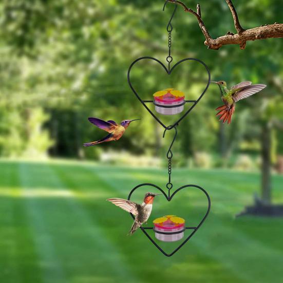 Hängender Kolibri-Futterspender für draußen, runder Vogelfutterspender in Herzform mit 3 Futteröffnungen, ameisen- und bienensicherer Kolibri-Futterspender für die Veranda/Terrasse