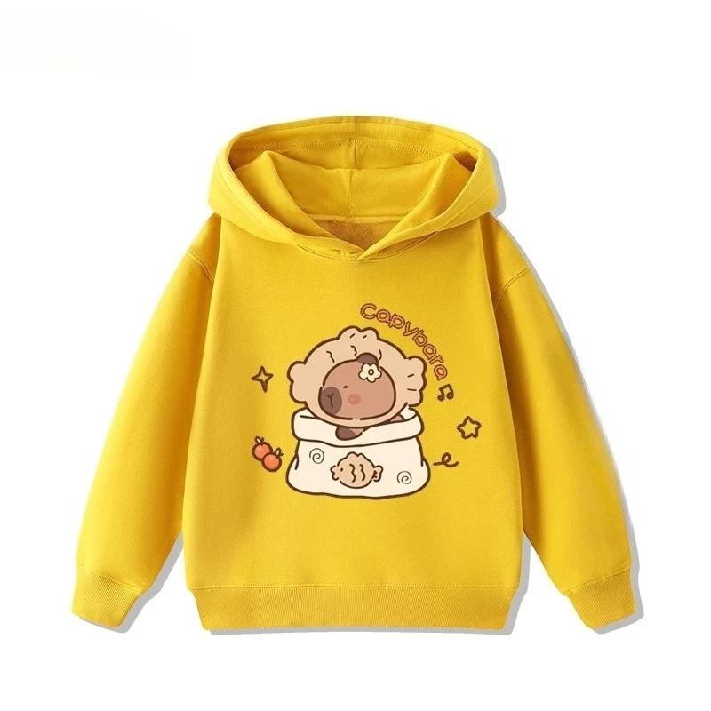 Fall and Winter Outdoor Leisure Sports Children's Hooded Sweatshirt Cartoon Fun Capybara Cute Print Boys and Girls Fleece Hoodie
