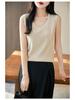 2025 Spring Worsted Wool Round Neck Sleeveless Knitted Vest - Solid Color Pullover Top