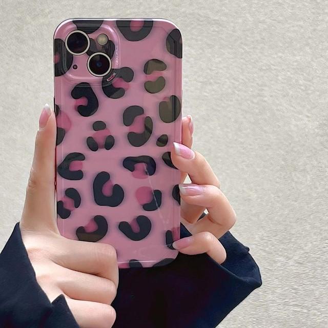 Pink Art Leopard Silicone Soft Imd Ins Phone Case For Iphone 11 12 Pro Max 14 Plus 13 Promax Cartoon Shockproof Back Shell Capa