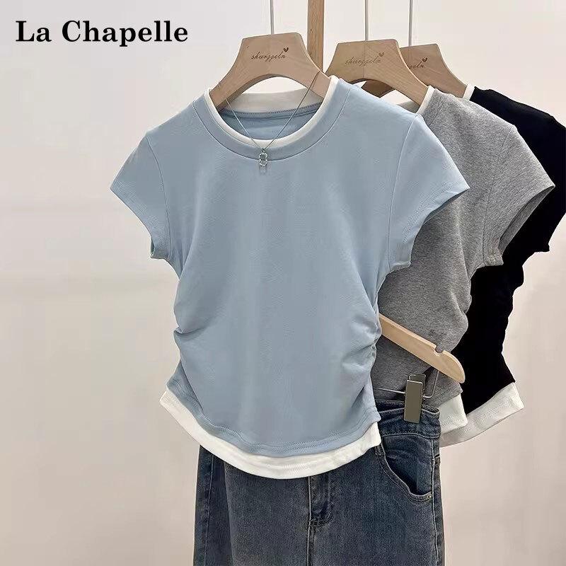 

La Chapelle Women s Faux Layered Pleated Waist T-shirt M
