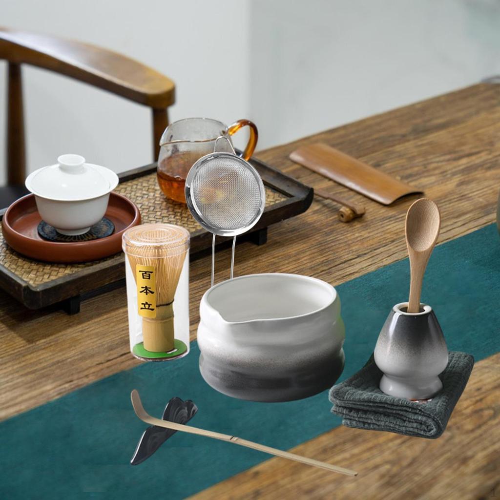8-teiliges Matcha-Set mit Schale, Bambusbesen, Löffel und Tuch für Teeliebhaber