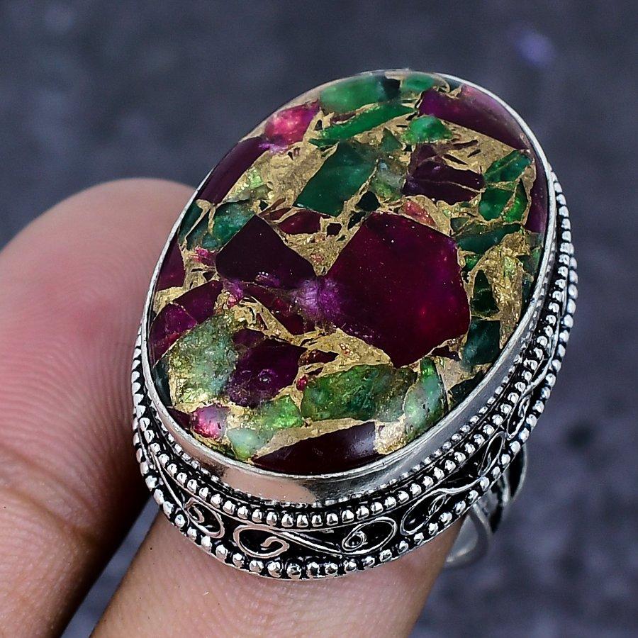 Natürlicher Kupfer Rubin Zoisit Edelstein 925 Sterling Silber Schmuck Ringgröße 8 ETC-13907