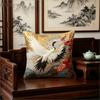 Faux Embroidery Red-Crowned Crane Print Throw Pillow Cover, Oriental Floral Art Decorative Cushion