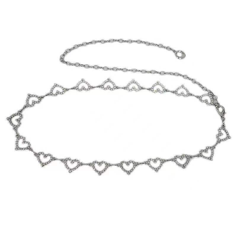 New Belt for Women's Personality Simple and Fashionable Love Buckle Rhinestone Inlaid Metal Waist Chain Dress Accessories