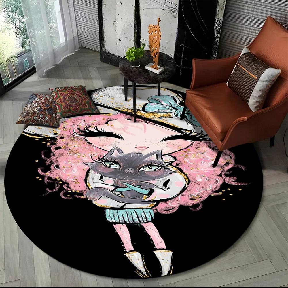 3D Cute Ballet Girl Ballerina Fairy Cartoon Area Rug,Round Carpet for Living Room Bedroom Sofa Decoration,Kid Non-slip Floor Mat