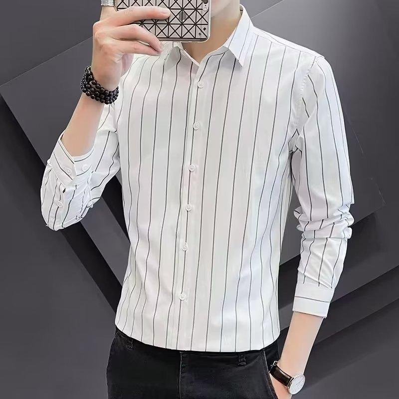 Men Oversize Office Shirt Long Sleeve Shirt Formal Business Shirt Men's Striped Shirt