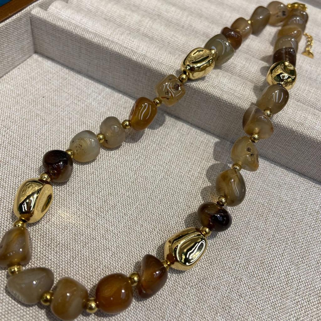 Maillard Retro Handmade Hair Crystal Brown Natural Stone Beaded Necklace Women'S Non-Fading Agate Necklace