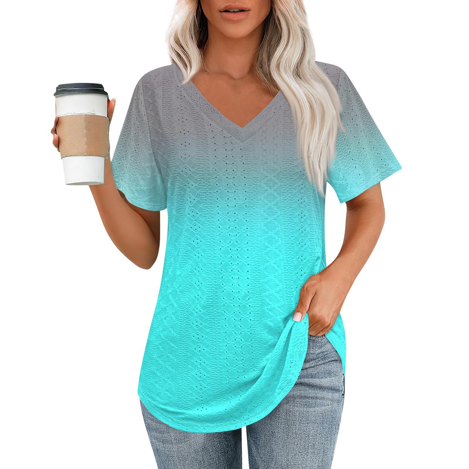 

Женские футболки с V-образным вырезом и коротким рукавом, повседневные топы свободного кроя, базовые футболки с закругленным подолом L