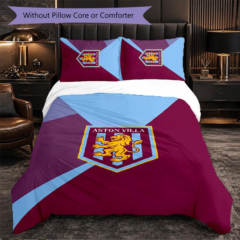 Set Biancheria da Letto Aston Villa Football 3 Pezzi Morbido Set Copripiumino con Federe Set Decorazione Camera da Letto per la Casa