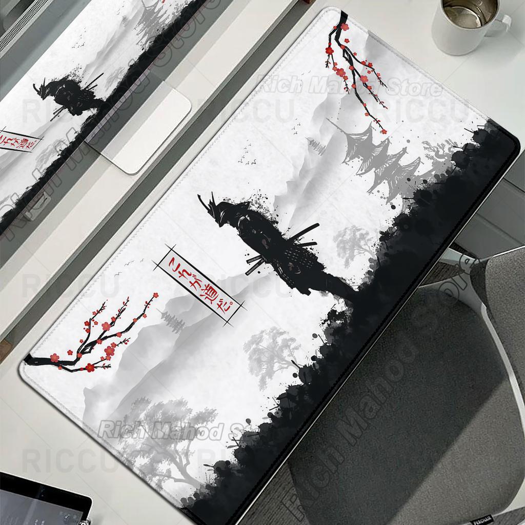 Tappetino Mouse Samurai Bianco Nero Tastiera Meccanica Gaming Tappetino Scrivania Accessori PC Tappetino Mouse Gamer XXL Tappeto Ufficio Tappetini Estesi