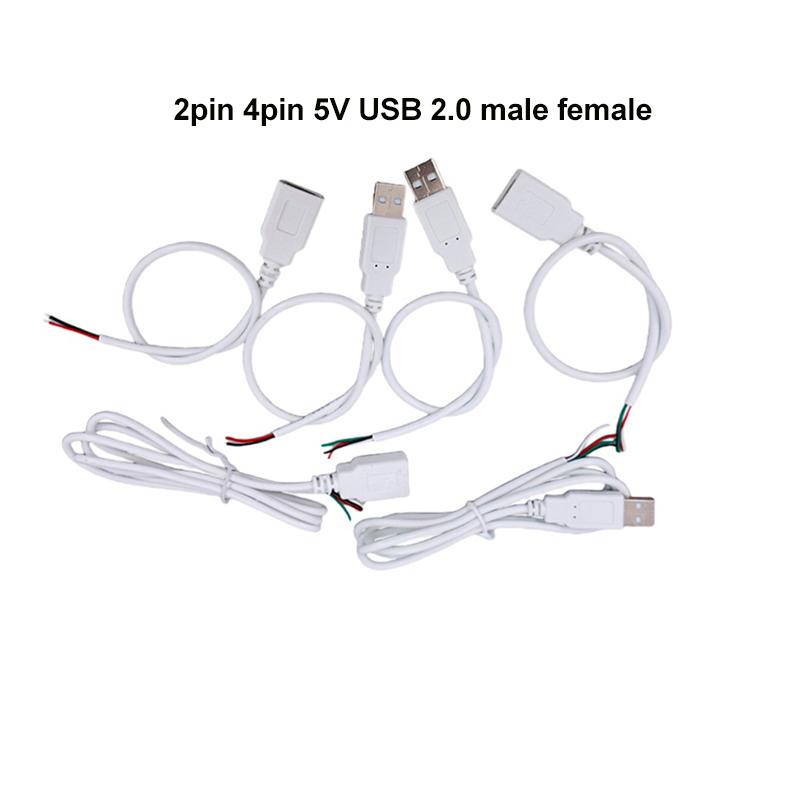2pin 4Pin 5V USB 2.0 Power Supply Cable Female Male Jack Charging Extension Connector Wire white 0.3m 1m