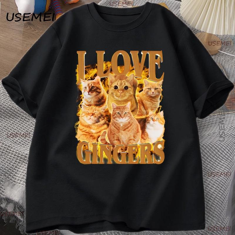 I Love Gingers T Shirt Funny Orange Cat Tee Retro Y2K Unisex TShirt Casual Cotton Short Sleeve Round Neck Tshirt Streetwear