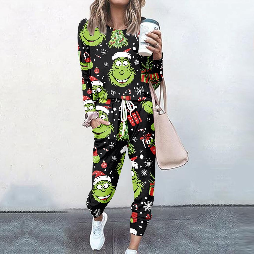 Sets für Damen, 2-teilig, Rundhalsausschnitt, Langarmshirts, Kordelzug, Jogginghose, Taschen-Sets