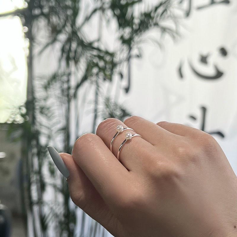 Style Unique Korean Pearl Adjustable Ring For Women Chic Geometric Design Elegant Minimalist Jewelry Copper
