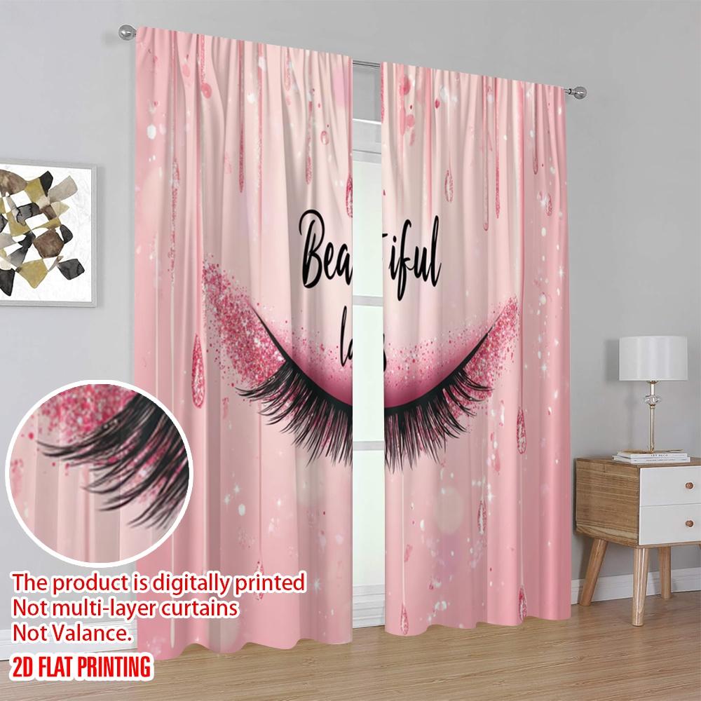 2pcs,2D Plane Printing Pattern Curtains Glamour Lash Art Versatile 100% Polyester (without Rod) Versatile All Perfect for Season