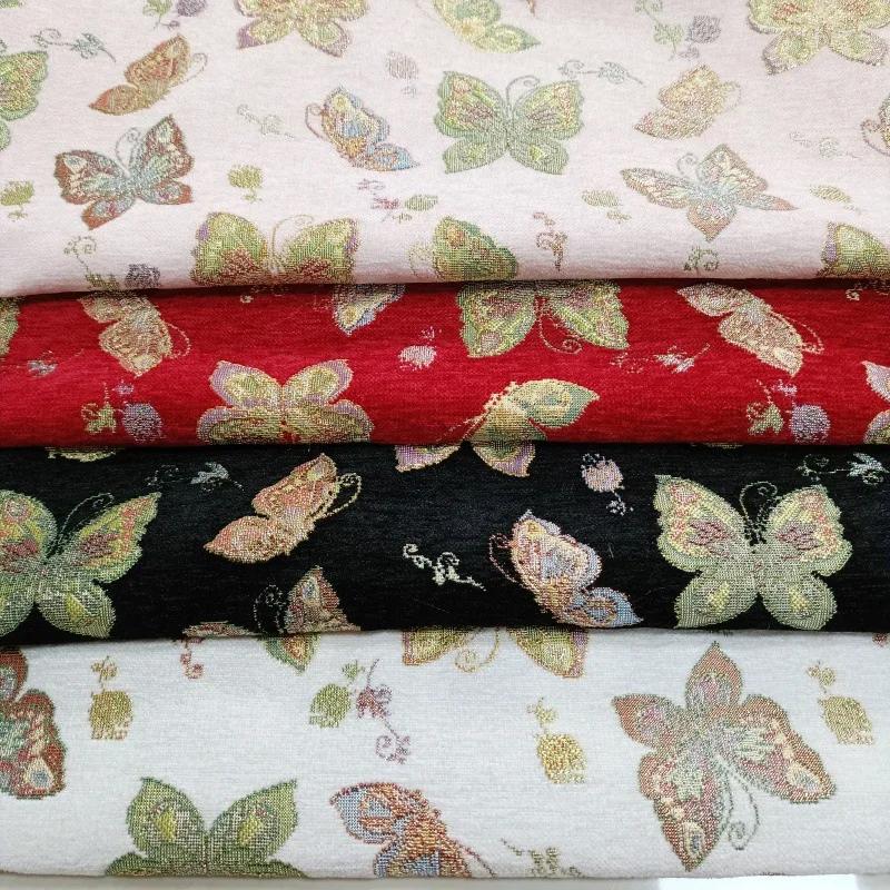 Chenille Butterfly Jacquard Fabric for DIY Sewing Thick Dress Coat Curtain Decorative 100x145cm Retro Little Butterfly Fabric
