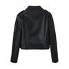 Womens Faux Leather Moto Jacket Round Neck Diagonal Zip Slim Fit Streetwear Outerwear White Black S M L XL