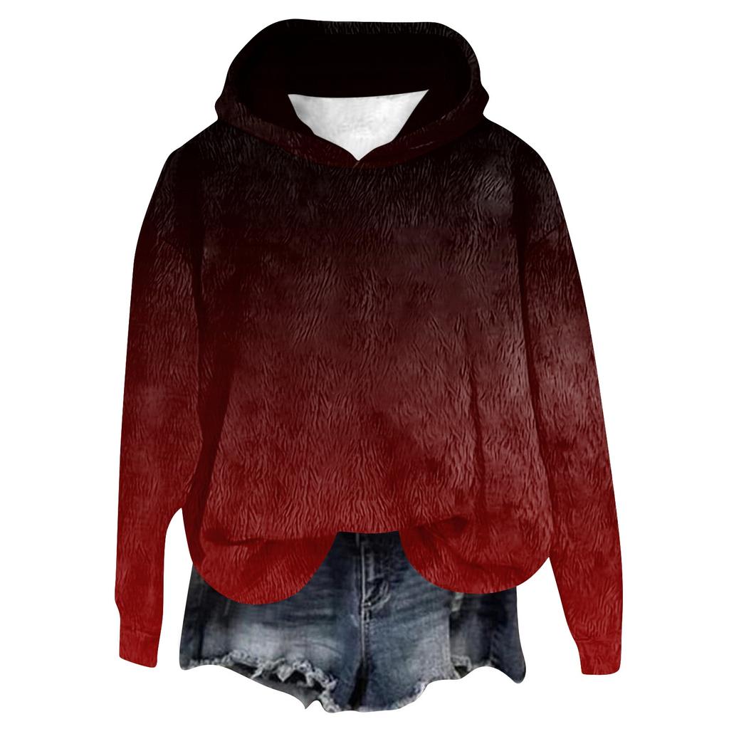 Women's Hooded Long Sleeve Printed Flannel Top Hooded Sweatshirt