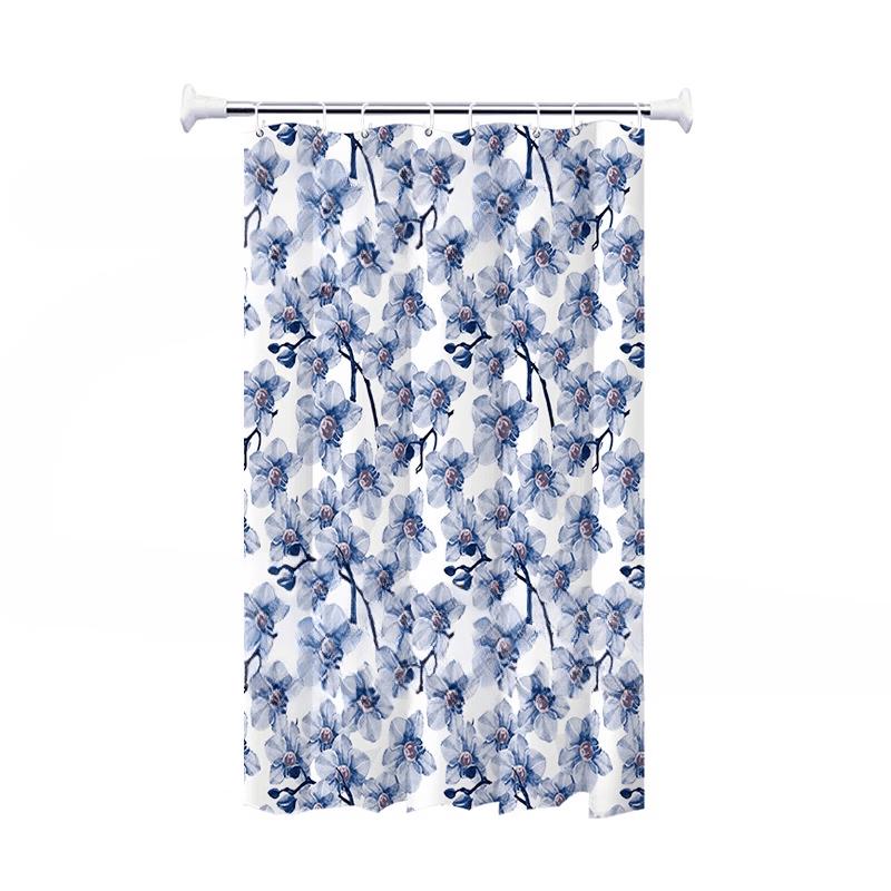 Yi Pan No-Punch PEVA Floral Shower Curtain Set