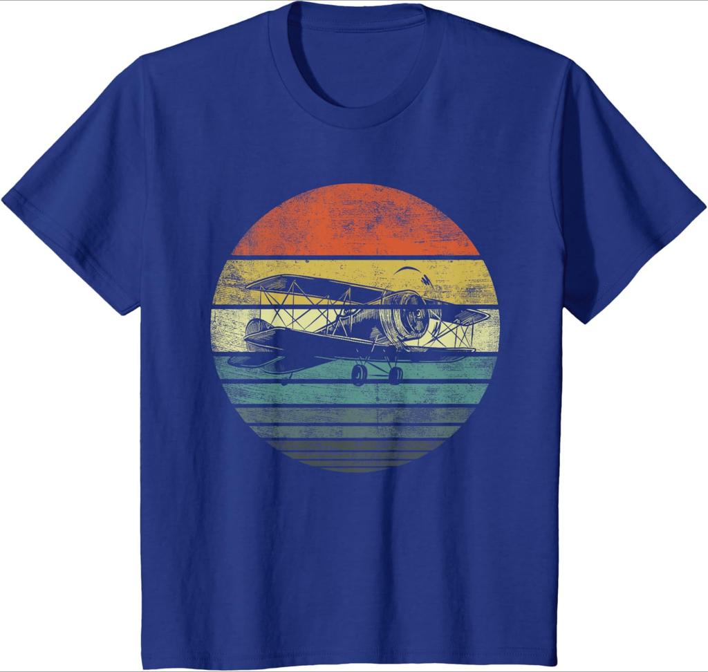 Aviator Pilot Gifts Funny Retro Bi-Plane Airplane Aviation Design-100% Cotton  Round Neck Short Sleeve Printed Men's T-shirt.
