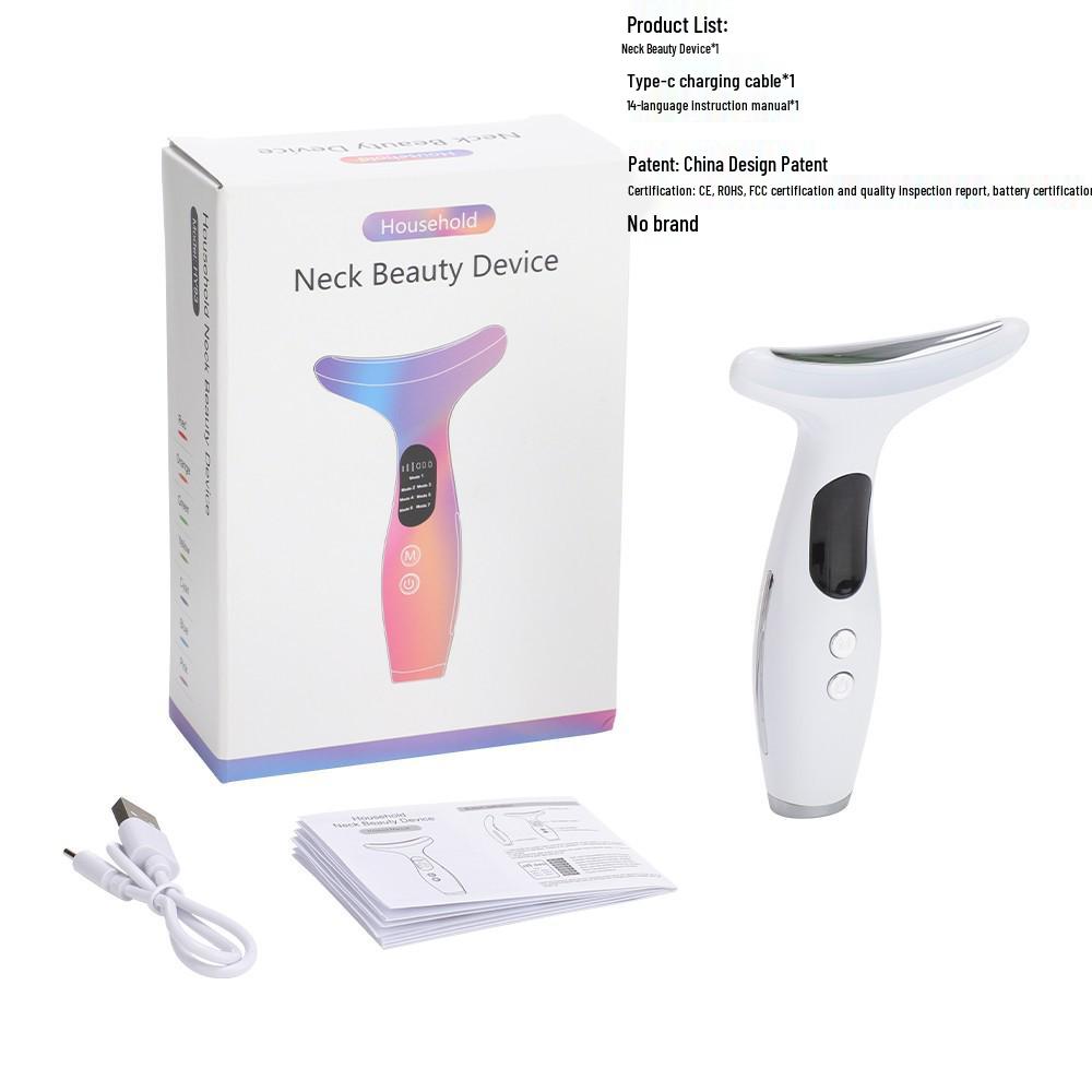 EMS Microcurrent Neck Massager and Facial Rejuvenation Device with Sonic Vibration and Color Light Therapy
