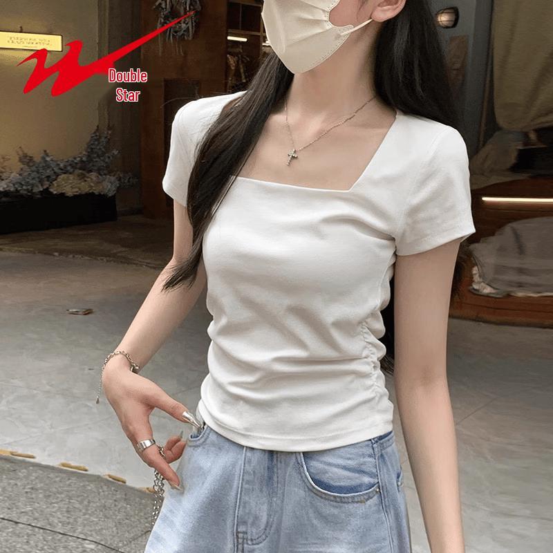 

Shuangxing Women s Slim Fit Square Neck Short Sleeve Tee S