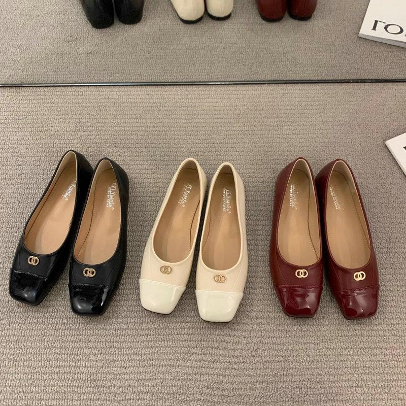 Fashion Flat Shoes for Women 2025 New Spring and Autumn Red Square Toe Work Outdoor Plus Size 44 43 42 Women's Shoes Zapatillas Mujer