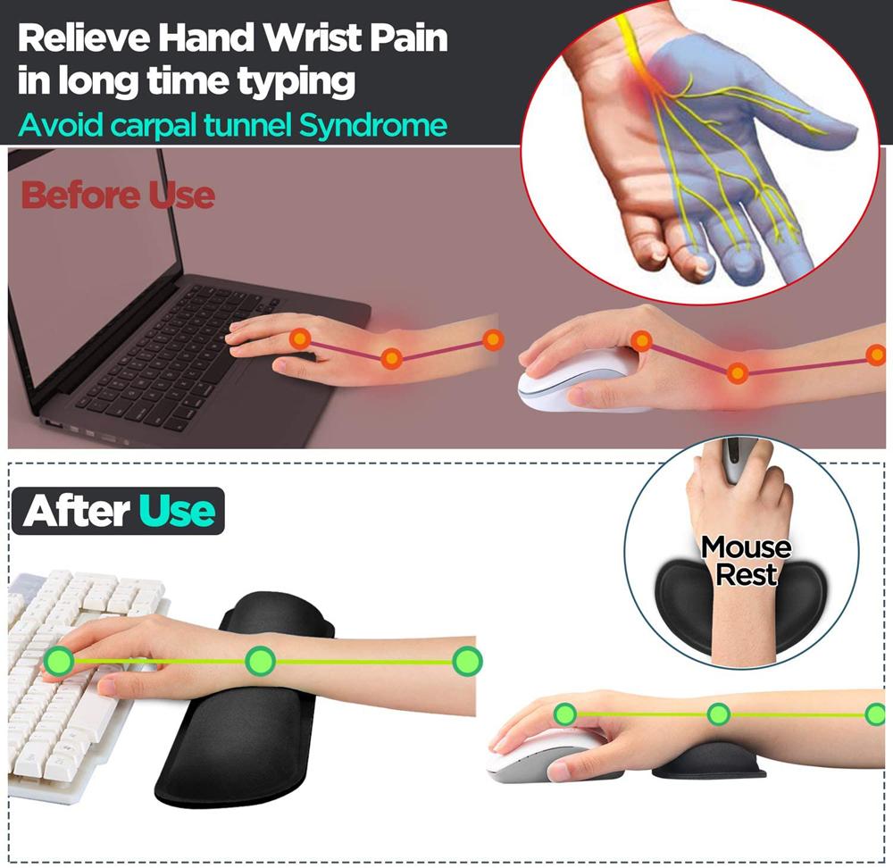 Keyboard Wrist Rest Mouse Pad with Wrist Support Memory Foam Keyboard Pad Set Ergonomic Mousepad for Office Gaming PC Laptop