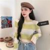 Striped Cropped Thin Long Sleeve Knit Sweater Women's Casual Round Neck Top Simple Bottoming Shirt Y2k Pullovers  KoreanFashion