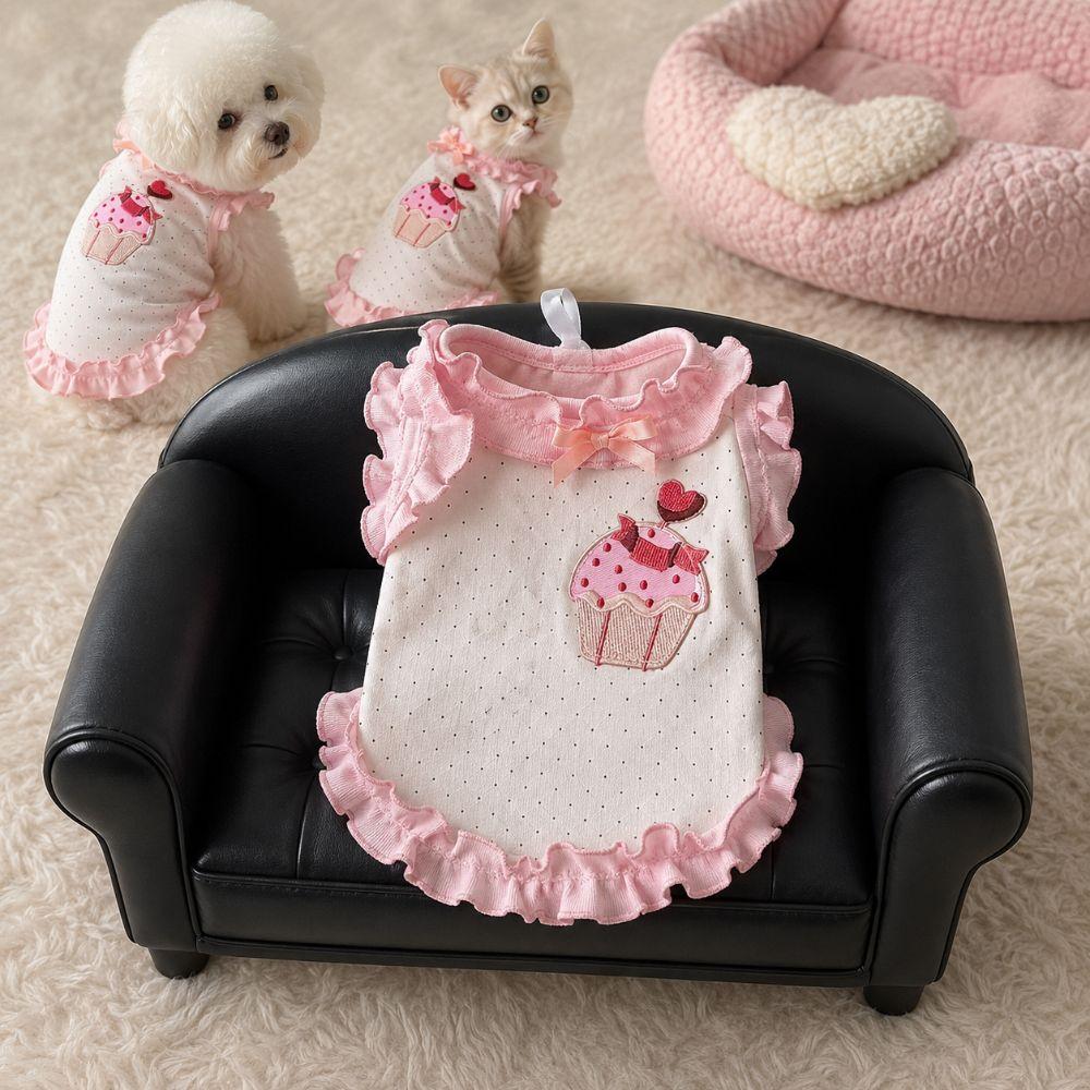 Cake Embroidery Summer Pet Vest Polka Dots Cat Princess Dress  Small Medium Pets