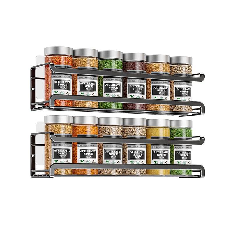 Punch-free Wall-mounted Stainless Steel Spice Rack and Bottle Holder
