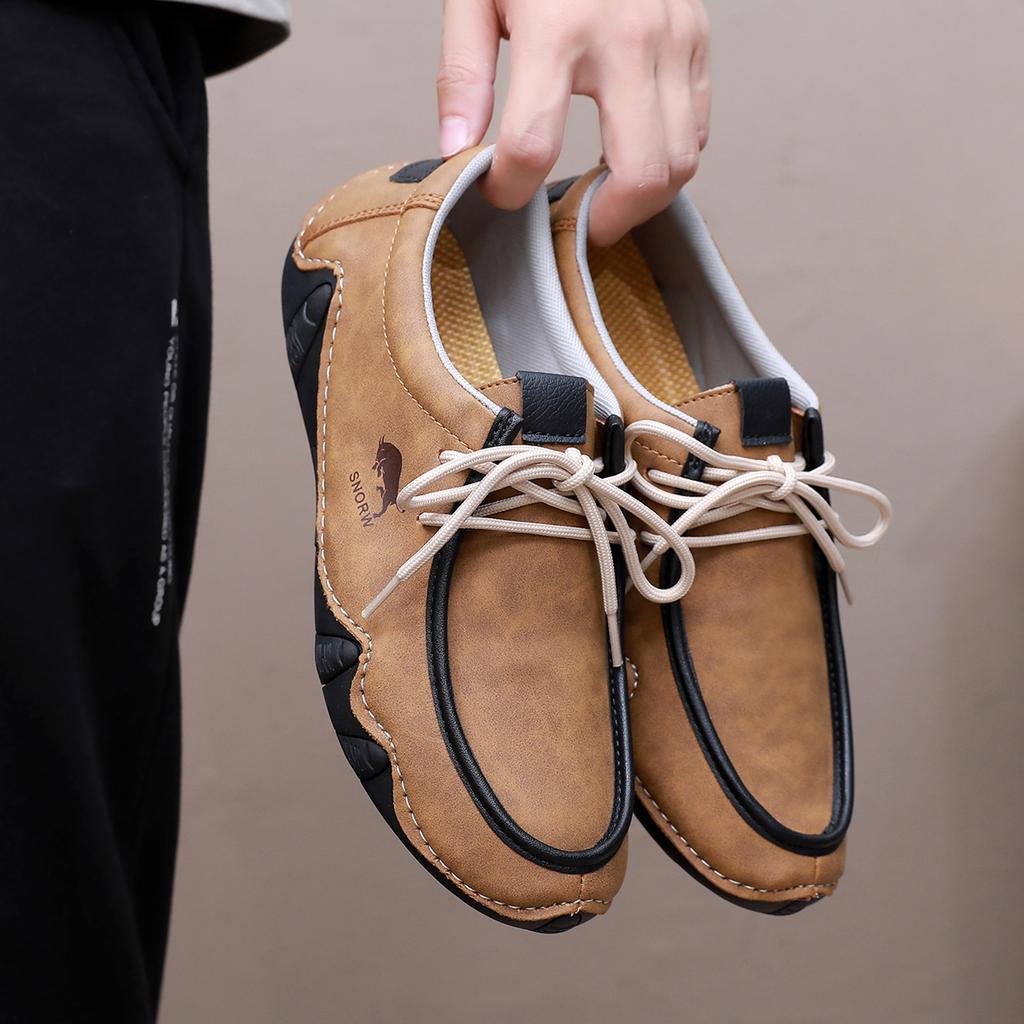 New Fashion Handmade Leather Casual Men Shoes Design Sneakers Man Loafers Breathable Low Top Flat Shoes Driving Plus Size