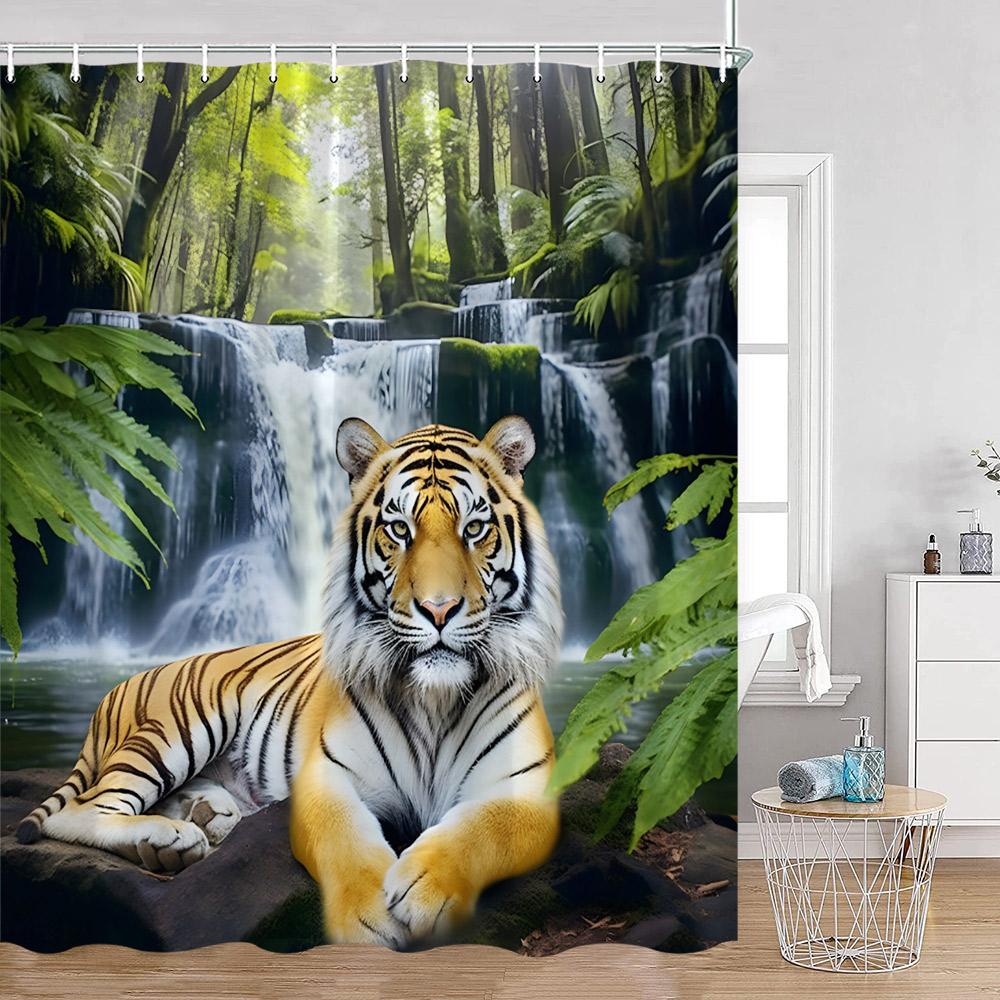 Wild Animals Shower Curtains Lion Tiger Giraffe Roses Bathroom Decorations Modern Fashion Polyester Bath Curtain with Hooks