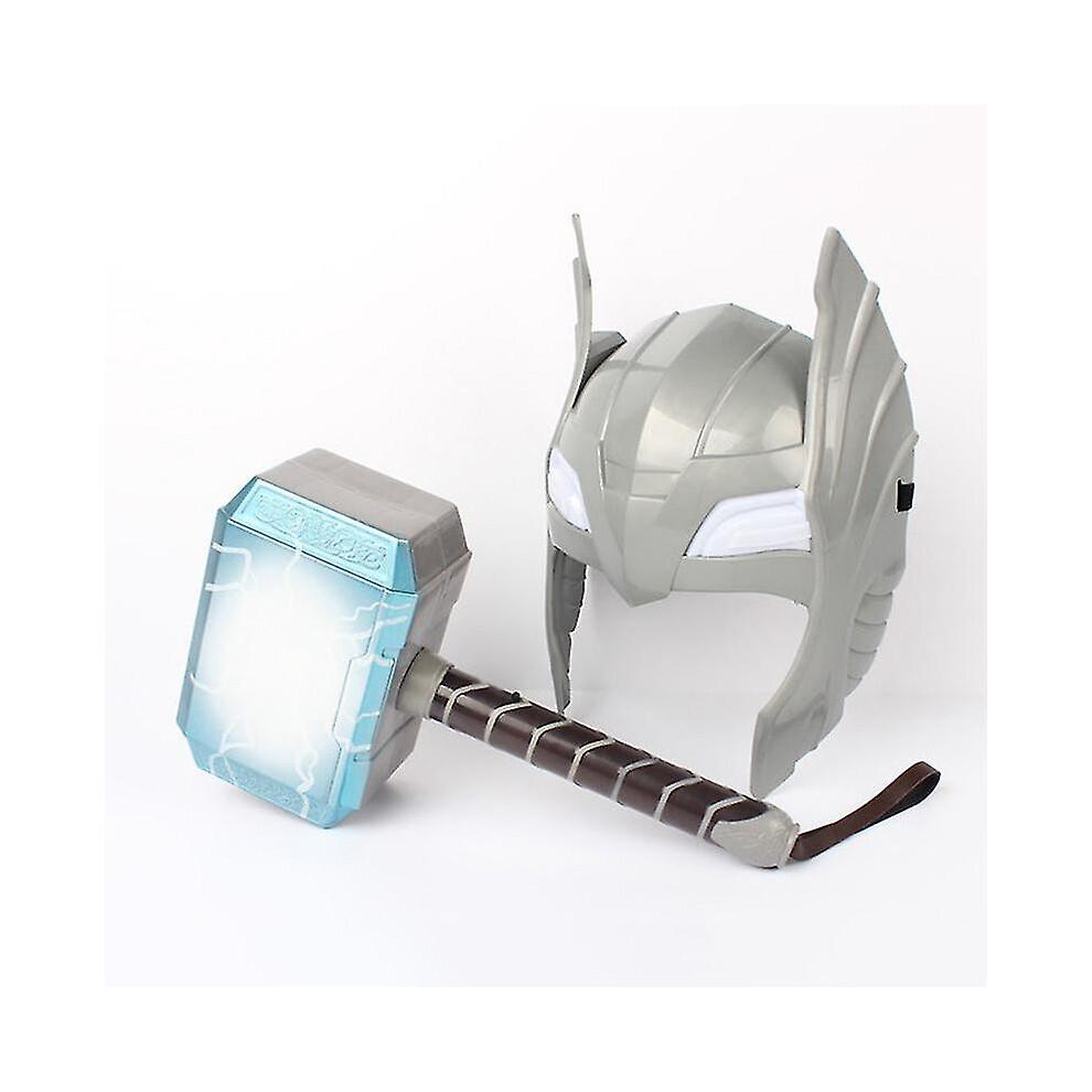 Led Glowing Sounds Thor Hammer Helmet Mask Kids Cosplay Toys Action Figure